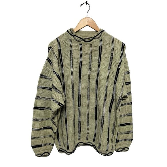 Bergati Men Sweater Size XL Acrylic 90's Y2K Green Black - Picture 1 of 4